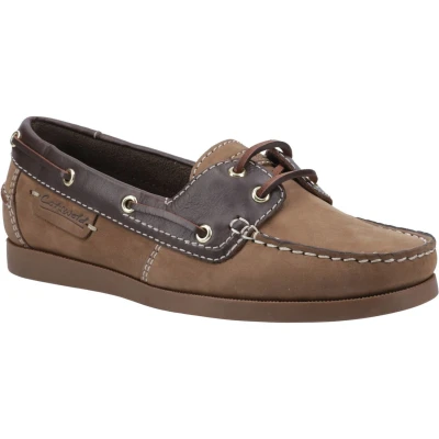 Image of Cotswold Womens Waterlane Leather Boat Shoes Taupe Brown
