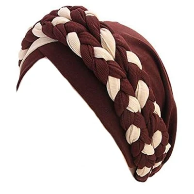 Image of Double Braid Turban Cap Chemo Cancer Turbans for Women Islamic Prayer Hats Head Wrap