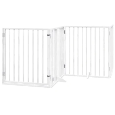 Image of vidaXL Dog Gate with Door Foldable 4 Panels White 320 cm Poplar Wood