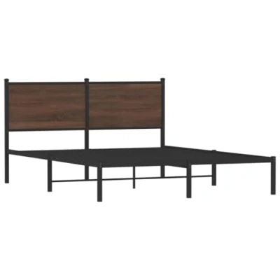 Image of vidaXL Metal Bed Frame with Headboard Brown Oak 140x200 cm Double Storage Space Steel &amp; Engineered Wood