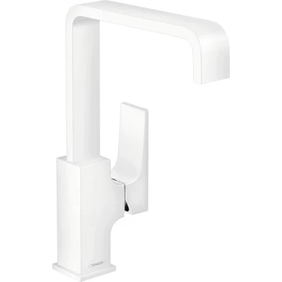 Image of hansgrohe 32511700 Metropol Single Washbasin Mixer Tap 230 with Lever Handle and Push Open Drain Fitting Matt White, spout Height mm