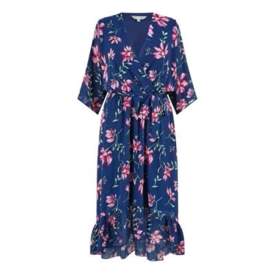Image of Yumi Navy Floral Kimono Dipped Hem Dress 22