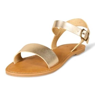 Image of Amazon Essentials Women&#039;s Two Strap Buckle Sandal, Gold, 4.5 UK