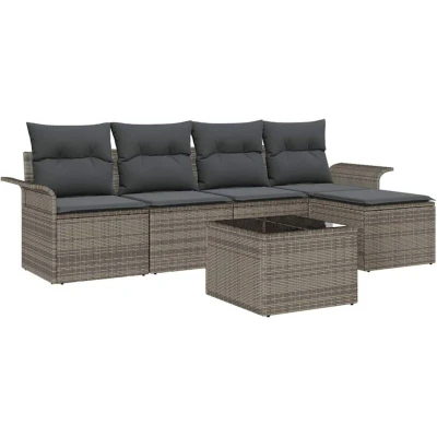 Image of vidaXL 5 Piece Garden Sofa Set with Cushions Black Poly Rattan