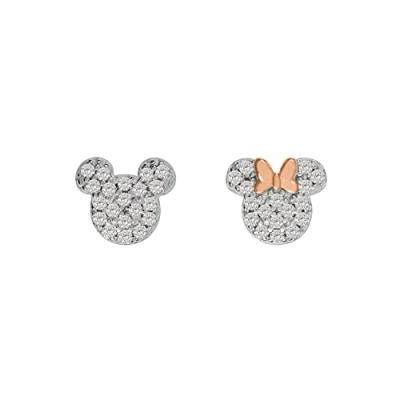 Image of Disney Mickey &amp; Minnie Mouse Sterling Silver Clear Cubic Zirconia Stone set Mismatched Stud Earrings E905016TZWL B.PH