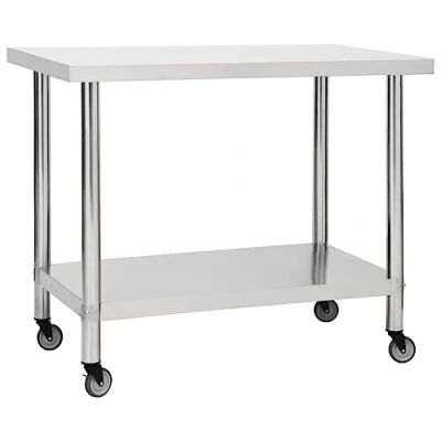Image of &#039;vidaXL Stainless Steel Kitchen Work Table with Wheels Portable Commercial Prep Ideal for Restaurant, School, Food Service, 100x45x85 cm
