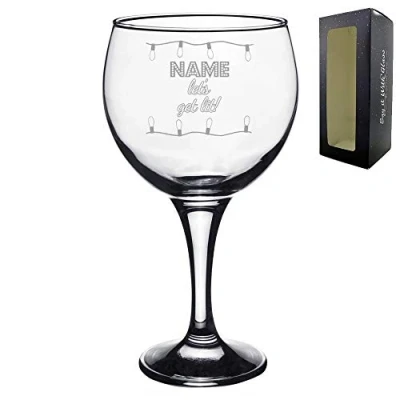 Image of Personalised Engraved Novelty Christmas Gin Balloon Glass &quot;Name, Let&#039;s get lit!&quot; Gift, Gift Boxed