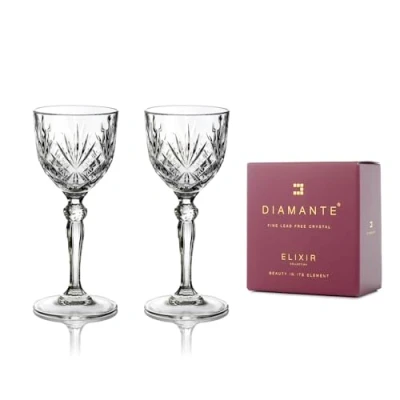 Image of DIAMANTE Chatsworth Mini Sherry Port Cocktail Glasses Nick &amp; Nora Made from Premium Lead Free Crystal Set of 2