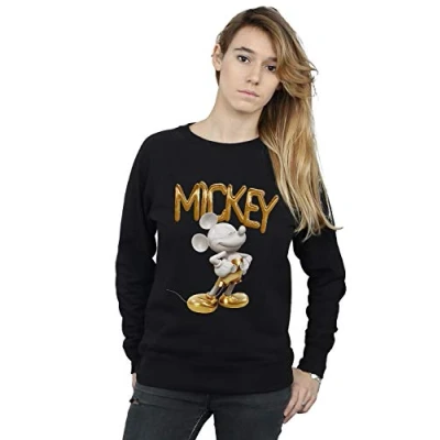 Image of Disney Women&#039;s Mickey Mouse Gold Statue Sweatshirt Black Large
