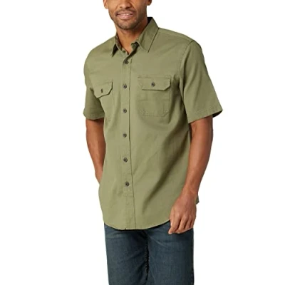 Image of Wrangler Authentics Men&#039;s Short Sleeve Classic Woven Shirt Button, Olivine, S