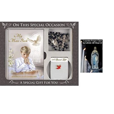 Image of Boys Confirmation Gift Set My Book, Dove Brooch &amp; Lourdes Prayer Card