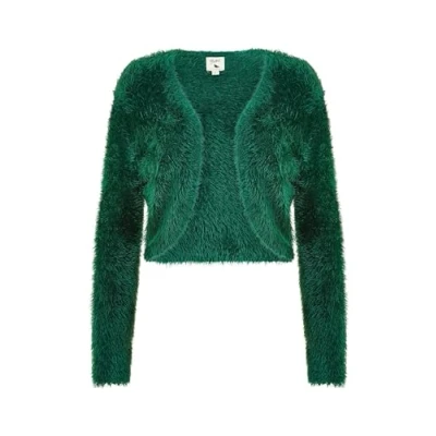 Image of Yumi Eyelash Knit Green Cropped Bolero Cardigans for Women Soft Long Sleeve Women’s Curved Open Front Shrug Weddings &amp; Special Occasions S