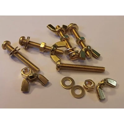 Image of M4X30 BRASS PAN HEAD BOLTS NUTS &amp; WASHERS WING PACK 0F 5 SET SCREWS