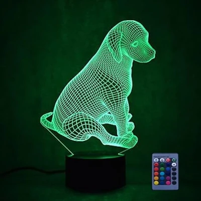 Image of 3D Dog Night Light USB Powered Remote Control Touch Switch Decor Table Optical Illusion Lamps 7/16 Color Changing Lights LED Lamp Xmas Home Love Brithday Room Decoration