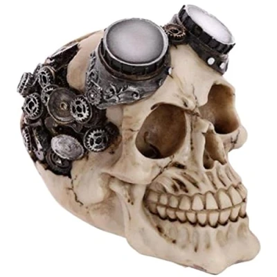Image of Puckator Steampunk Style Skull Decoration with Goggles Home Ornaments Resin Accessories Living Room Gothic Skeleton Goth Gifts For Men