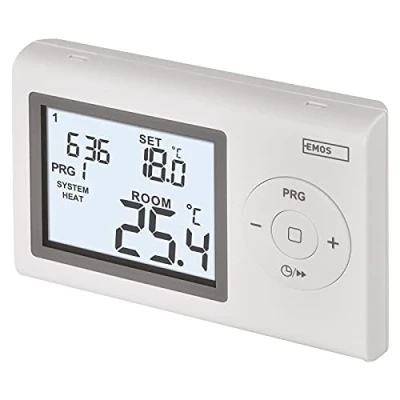 Image of EMOS Digital, programmable Wall Heating and Cooling Systems, Thermostat/Room Temperature Controller with Frost Protection, Wired, for Surface mounting, White, 12 x 2,6 7,8 cm