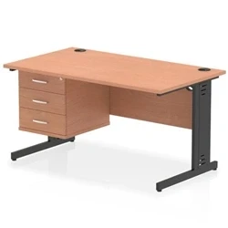 Image of Impulse 1400x800 Desk Beech/Black Cable Managed Leg 3 Dr Fixed Ped
