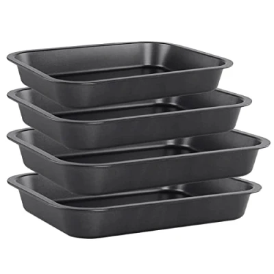 Image of EVADOW 4 Pack Non Stick Oven Baking Tray Set Heavy Duty Black Carbon Steel Sheets Deep Roasting Tins Pans (PFOA Free)