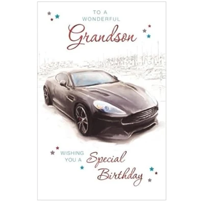 Image of Grandson Birthday Card Loving Verse Car Size: 23cm x 15.5cm (9&quot;x6&quot;) ITe