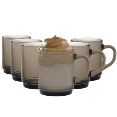Image of Duralex Versailles Glass Coffee Tea Mugs, 260ml Smoke Pack of 12