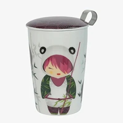 Image of Eigenart Teaeve Little Animals Panda Double Walled Porcelain Mug with Lid and Stainless Steel Strainer, BPA Free, 350 ml, 80056