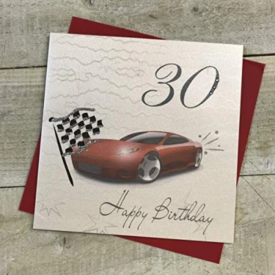 Image of WHITE COTTON CARDS 30 Happy Handmade 30th Birthday Card (Racing car)