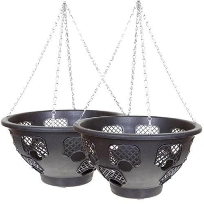 Image of Trendi®Easy Fill Hanging Baskets/Planters Black 15&quot;/ Indoor Outdoor Garden Porch Decoration With Chain 46cm (Two Baskets)