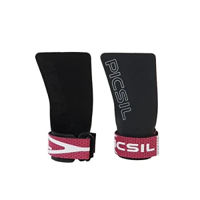 Image of PICSIL Golden Eagle Hand Grips, Fingerless Grip Gloves Wrist Support for Weightlifting &amp; Gymnastics with Micro Diamond Technology Magnesium Retention, Blocks Tears Blisters, Purple, S/M