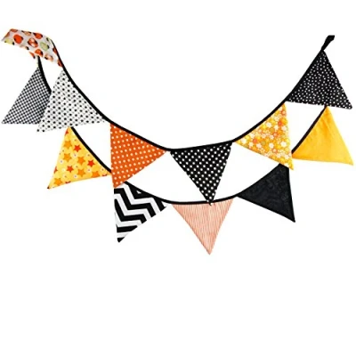 Image of Multi Coloured Fabric Bunting for Halloween Party Birthday Wedding Anniversary Celebration Baby Shower (Orange &amp; Black)