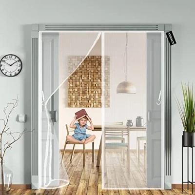 Image of Magnetic Fly Screen Door,Mesh Curtain 125x195cm(49x77inch) Heavy Duty Bug Mesh with Powerful Magnets and Full Frame Magic Tape,for Patio Balcony Garage Apartment Door White