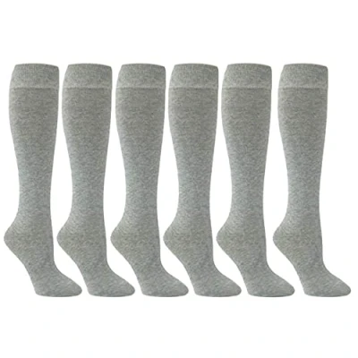 Image of Bahob® 6 Pairs Kids Girls Plain Knee High Socks Back to School Cotton Rich 2 15 Years (UK, Age, 8 Years, 13 Regular, Grey)