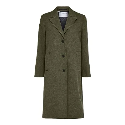Image of SELECTED FEMME Women&#039;s Slfalma Wool Coat Noos Long, Ivy Green/Detail:Melange, 38