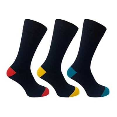 Image of Flexitop Men&#039;s black socks with Coloured Heel and Toe 3 Pairs U.K. Size 6 11 socks, soft hold, comfort, grip