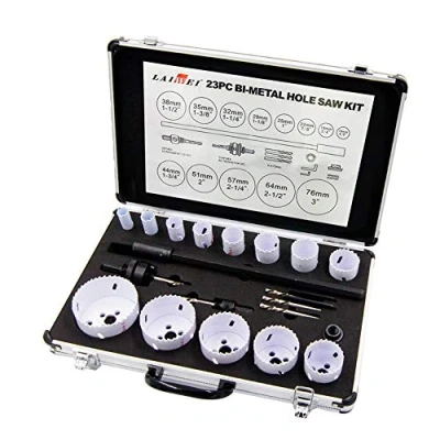 Image of hole Saw Set, LAIWEI drill HSS cutter with arbor for wood, plastic, plasterboard and round metal pipes (16 76 mm)
