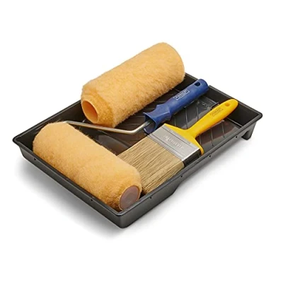 Image of HAMILTON for The Trade 5 Piece Masonry Brush and Roller Set with Tray, 9&quot; Blue/Yellow 3561329 90