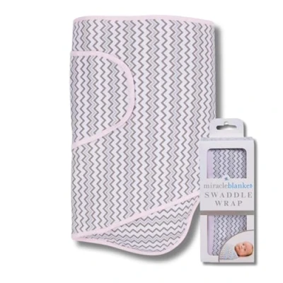 Image of Miracle Blanket Baby Sleep Wearable Swaddle Wrap for Newborn Infant Boy or Girl 0 3 Months, Pink &amp; Gray Chevron
