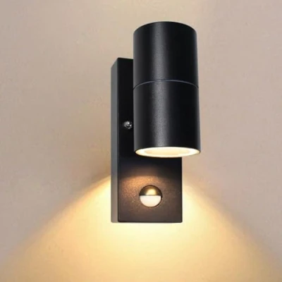 Image of Wondlumi Outdoor Wall Lights PIR Motion Sensor, Security Lighting Outside Mains Powered IP44 Black Down Lamp, 1x 5W GU10 LED Bulb Warm White