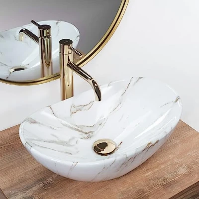 Image of REA U5063 Bathroom Sink Made of Ceramic Royal Mini Shiny Aiax Stone imitation U5063, White