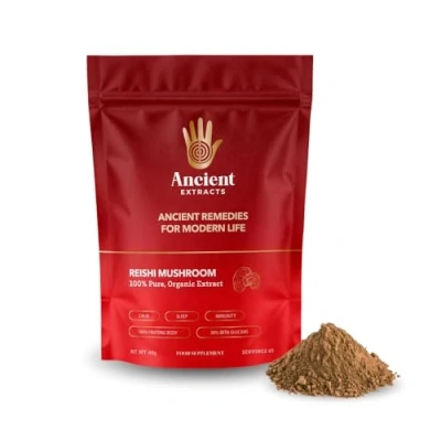 Image of Ancient Extracts Reishi Mushroom Extract Powder Minimum 30% Beta Glucans GMO Free, Gluten Vegan Sleep, Calm, Immunity Support Superfood, Adaptogen (60g)