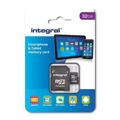 Image of Integral 32 GB microSDHC Class 10 Memory Card for Smartphones and Tablets, Up to 90 MB/s, U1 Rating