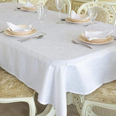 Image of LUXURY WHITE TABLECLOTH ANTI STAIN TREATMENT LARGE SIZES REF. LINES (59 x 118&quot; (150 300cm))