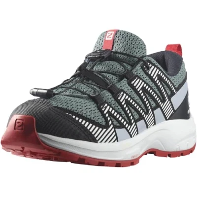 Image of Salomon XA PRO V8 Unisex Hiking shoes for kids, Size: 1, Stormy weather/zen blue/goji berry Textile/synthetics