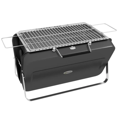 Image of Outsunny Portable Mini Charcoal Barbecue Grill with Suitcase Shell, Outdoor Folding Tabletop BBQ for Garden Camping Picnic Party, Black
