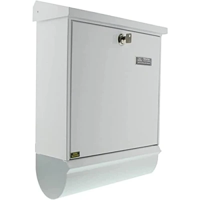 Image of Burg Wächter Comfort 91300 W Steel Mailbox Set with Integrated Newspaper Box, White, Integriertes Zeitungsfach Verzinkter Stahl
