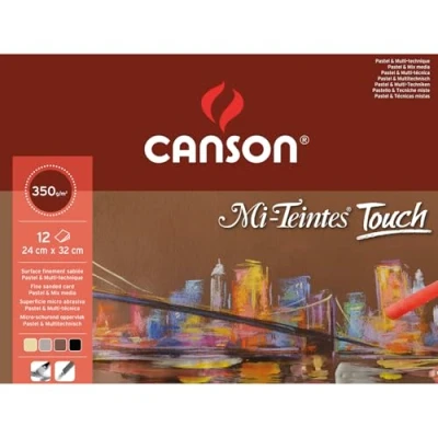 Image of CANSON Mi Teintes Coloured Drawing 335g 24 x 32cm Paper Pack, 6 Fine Sanded Colours, 12 Sheets, Pastel &amp; Mixed Media, Ideal for Professional Artists Illustrators