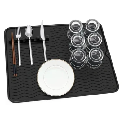 Image of Thinkingwings Silicone Drying Mat, 50 x 40 cm, Environmentally Friendly, Heat Resistant and Non Slip, Dish Mat (Black)