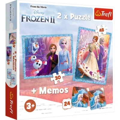 Image of Trefl 10V60459690V10 Disney Frozen 2, 2 x Puzzles + Memo, para niños a partir de 3 años Building Sets, Mysterious Land, 0