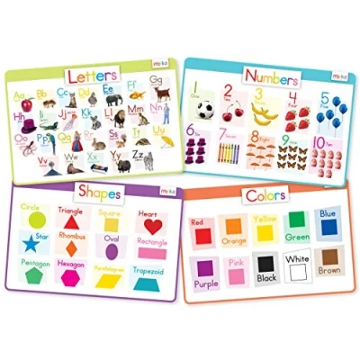 Image of merka Placemats For Kids Toddler Non Slip Disposable Toddlers Letters Numbers Shapes And Colors Alphabet Set Of 4