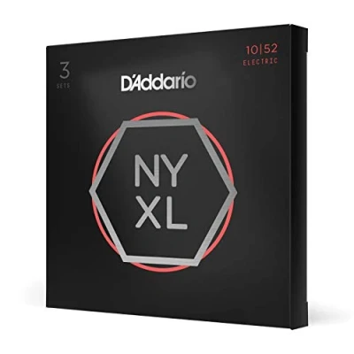 Image of D&#039;Addario Guitar Strings NYXL Electric NYXL1052 3P Unrivaled Strength, Tuning Stability, Enhanced Mid Range For 6 String Guitars 10 52 Light Top/Heavy Bottom, 3 Pack