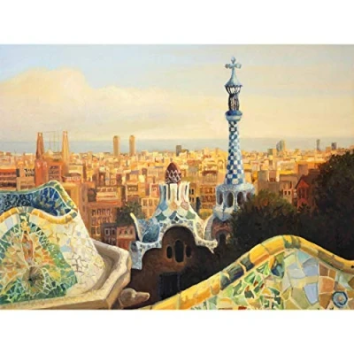 Image of Fine Art Prints Park Guell Painting Barcelona Large Wall Print Canvas Premium Poster, 18 x 24 inches